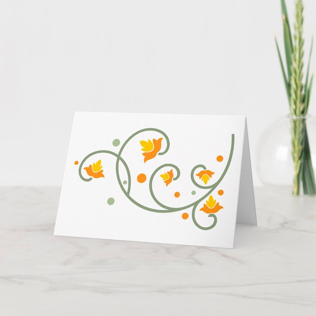 Blommigt Swirl Mönster med Orange och Gult Flower Kort (Skapare uppladdad)