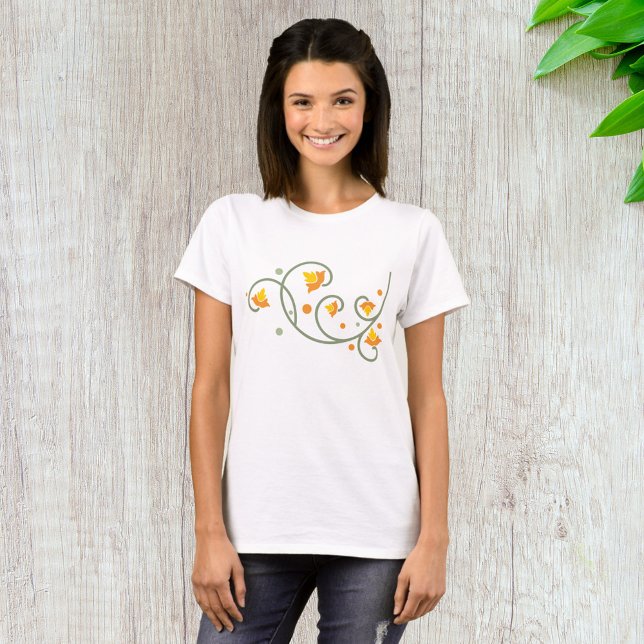 Blommigt Swirl Mönster med Orange och Gult Flower T Shirt (Skapare uppladdad)