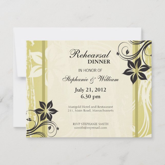 Blommigt Swirl Rehearsal Dinner Card Inbjudningar (Framsida)