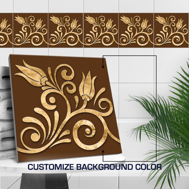 Blommigt Swirl Seamless Gräns - Golden Kakelplatta (Skapare uppladdad)