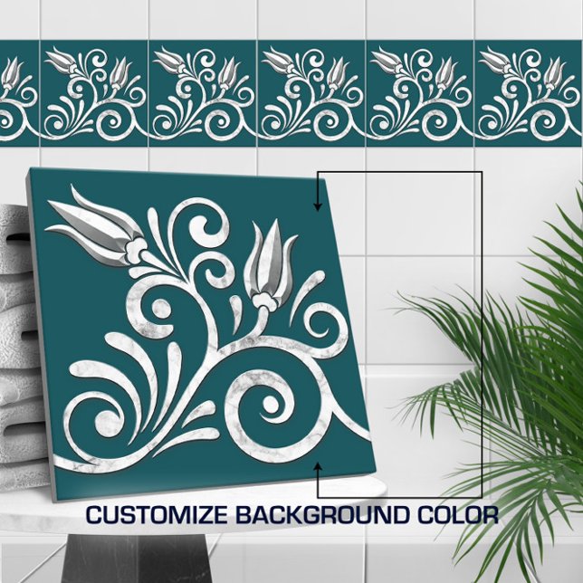 Blommigt Swirl Seamless Gräns - White marble Kakelplatta (Skapare uppladdad)