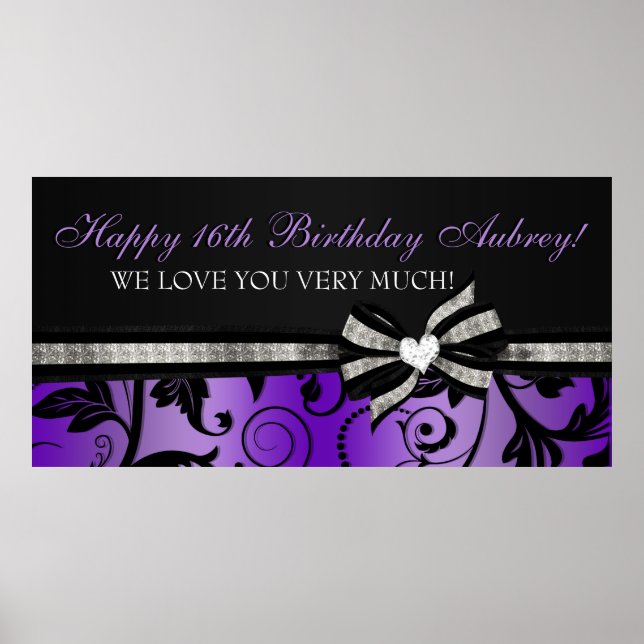 Blommigt Swirl Sweet sixteen Banner Poster (Framsidan)