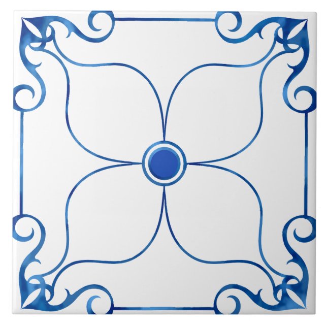 Blommigt Symmetry Mediterranean (Blue) Ceramic Til Kakelplatta (Framsidan)