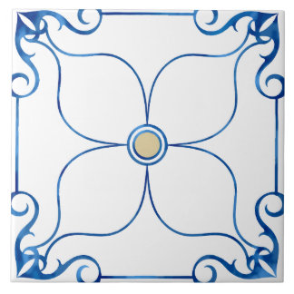 Blommigt Symmetry Mediterranean (Gult Ceramic Tile Kakelplatta
