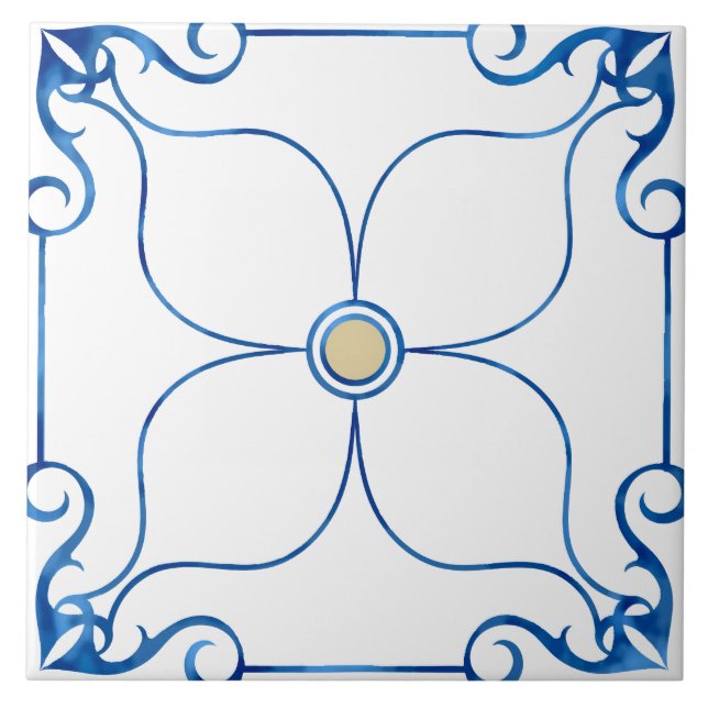 Blommigt Symmetry Mediterranean (Gult Ceramic Tile Kakelplatta (Framsidan)