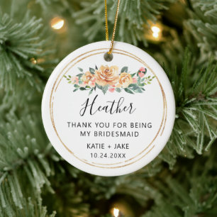 Blommigt Tack för att du är Bridesmaid Julgransprydnad Keramik