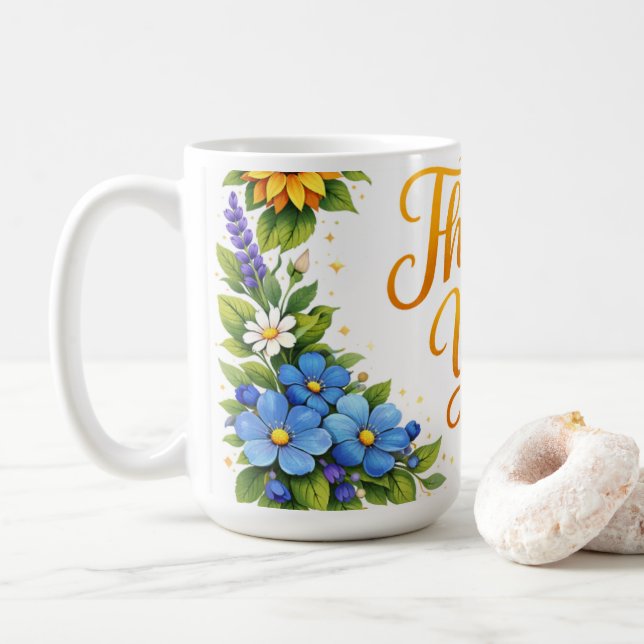 *Blommigt Tack Kaffemugg (Med munk)
