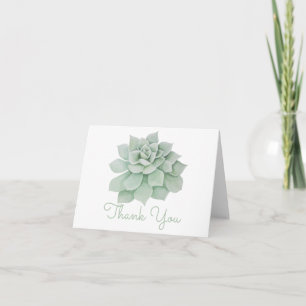 Blommigt Tack Mint Grönt Succulent Watercolor Kort