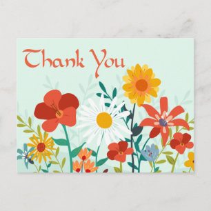 Blommigt Tack Mint Grönt Wildblommor Postcard Vykort