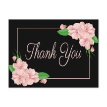 Blommigt Tack Rosa Flowers Black Bröllopsfest