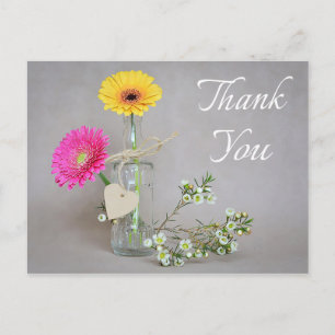 Blommigt Tack Rosa, Gult Gerbera Daisy Flower Vykort