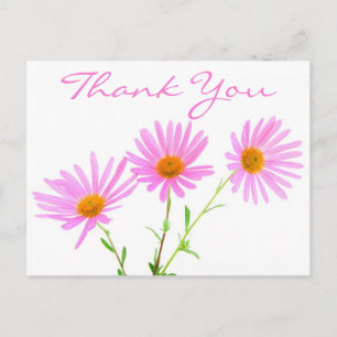 Blommigt Tack Rosa Lavender Daisy Flower Vykort