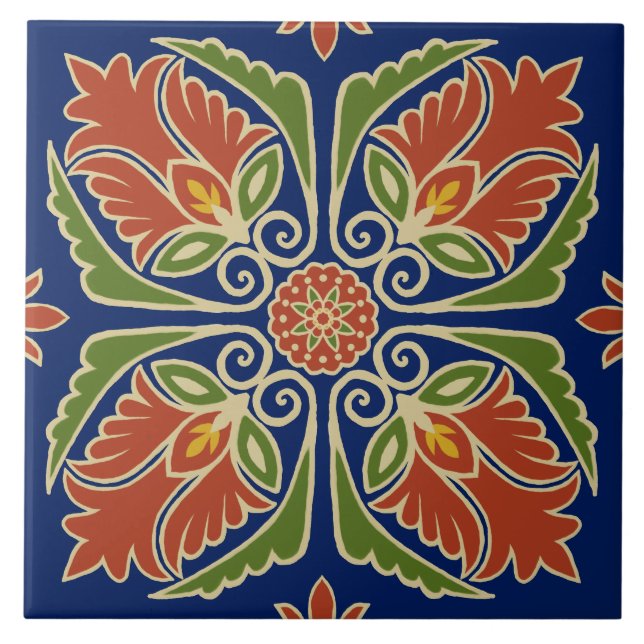 Blommigt Talavera Tile  Kakelplatta (Framsidan)