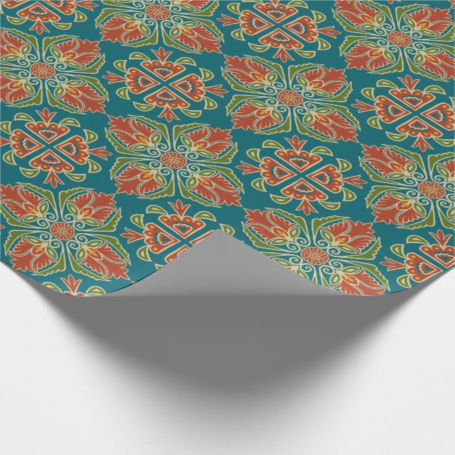 Blommigt Talavera Tile Wrapping Papper Presentpapper (Hörn)