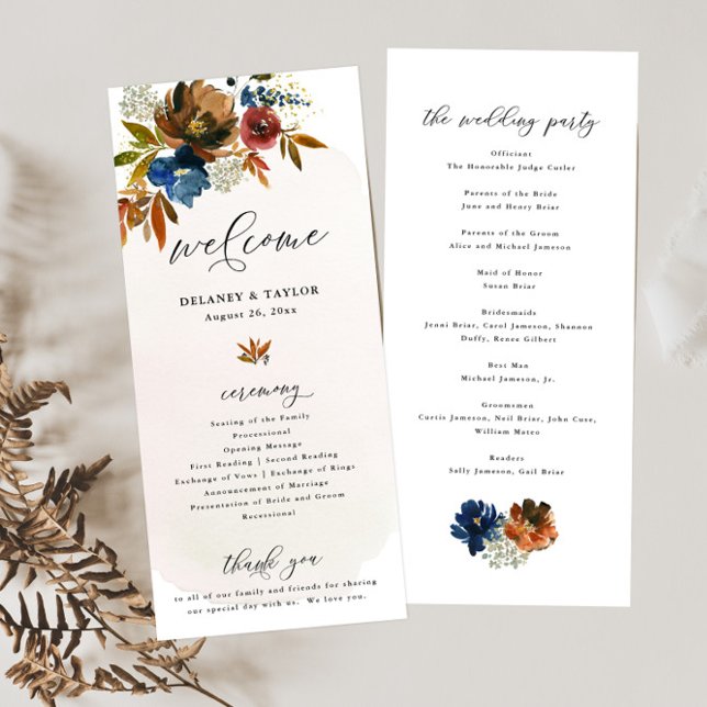 Blommigt Tall för marin och rost vattenfärg Boho Program (Skapare uppladdad)