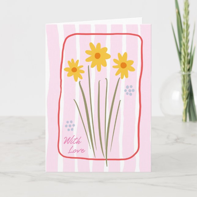 Blommigt Tankar på Rosa Candy Rand Daffodil Kort (Framsida)