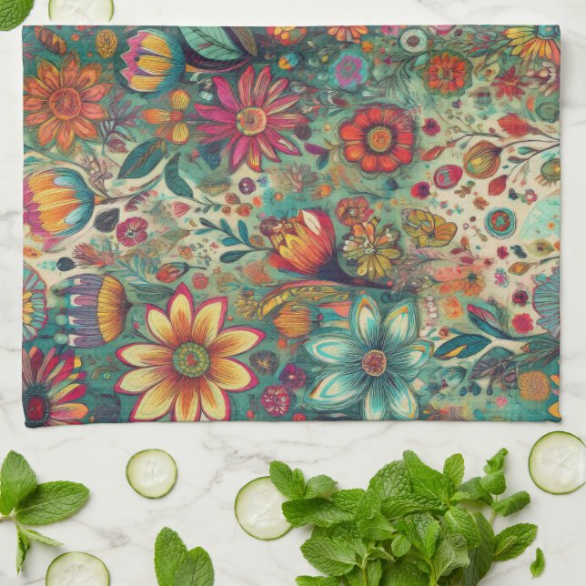 Blommigt Tapestry Kitchen Towel Kökshandduk (Vikta)