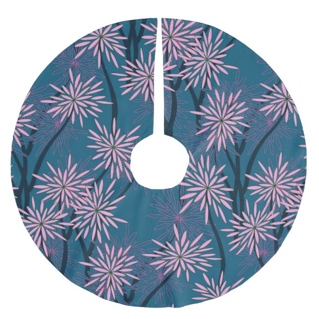 Blommigt tapet: asiatisk marinblått, rosa. julgransmatta borstad polyester (Framsidan)