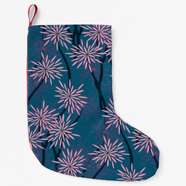 Blommigt tapet: asiatisk marinblått, rosa. liten julstrumpa (Framsidan)