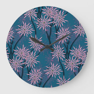 Blommigt tapet: asiatisk marinblått, rosa. stor klocka