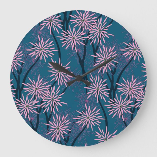 Blommigt tapet: asiatisk marinblått, rosa. stor klocka (Framsida)