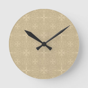Blommigt Tapet Beige Rund Klocka