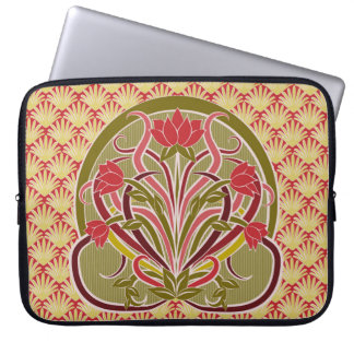 Blommigt tapet i art nouveau stil, vintage sjuk laptop fodral
