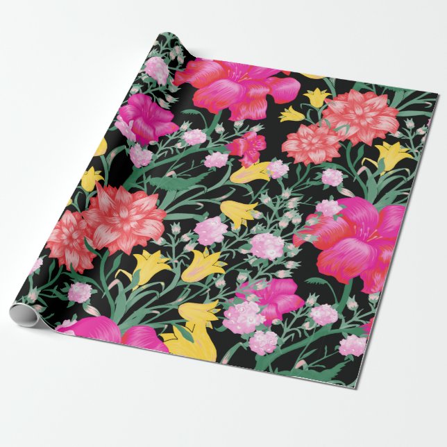 Blommigt Tapet med stora blommor. Sömlös patron Presentpapper (Utrullad)