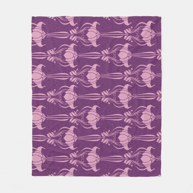 Blommigt Tapet Rosa Violet Design Fleecefilt (Framsidan)