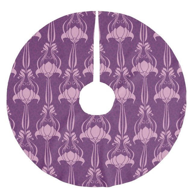 Blommigt Tapet Rosa Violet Design Julgransmatta Borstad Polyester (Framsidan)