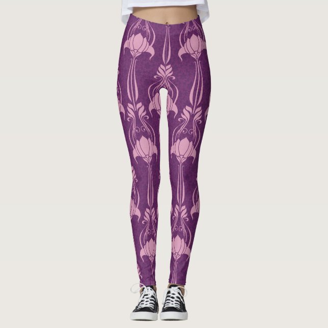 Blommigt Tapet Rosa Violet Design Leggings (Framsida)