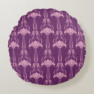 Blommigt Tapet Rosa Violet Design Rund Kudde
