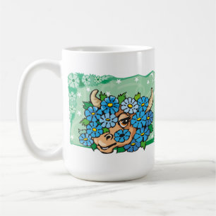 Blommigt Taurus Bull med Blåa blommor Kaffemugg