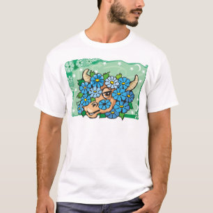 Blommigt Taurus Bull med Blåa blommor T Shirt