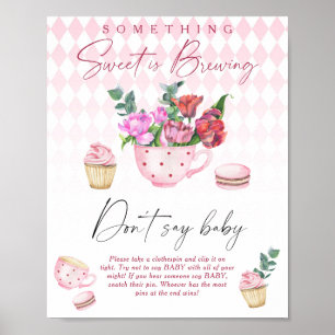 Blommigt te party babydusch Säg inte baby Poster