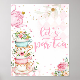 Blommigt Tea Födelsedagsfest Rosa Guld Låt oss Par Poster