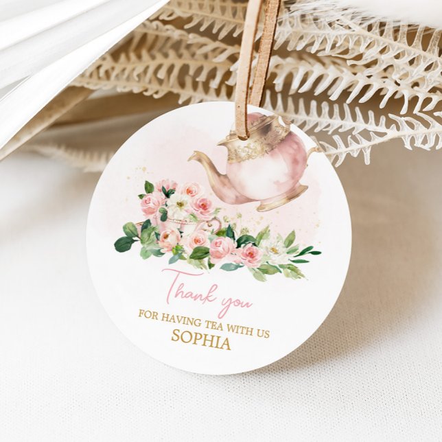 Blommigt Tea Garden Födelsedagsfest Round Gåvor Etiketter (Floral Tea Party Birthday Party Round Favor Tags)