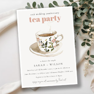 Blommigt Tea Kopp Bröllop-årsdagen för Party Inbjudningar