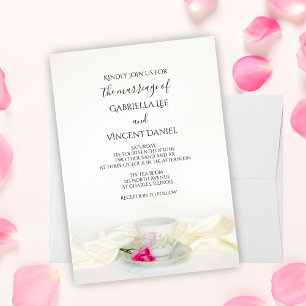 Blommigt Tea Kopp med Rosa ros Bröllop Inbjudningar