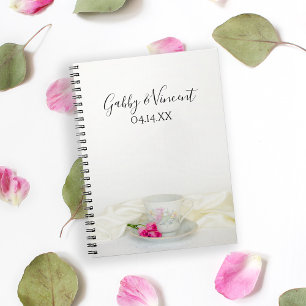 Blommigt Tea Kopp och Rosa ros Bröllop Guest Bok Anteckningsbok