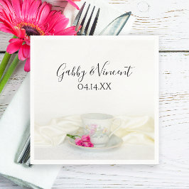 Blommigt Tea Kopp och Rosa ros Bröllop Pappersservett