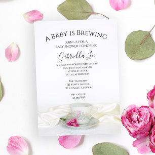 Blommigt Tea Kopp Rosa ros Baby är en bryggskugga Inbjudningar