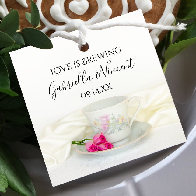 Blommigt Tea Kopp Rosa ros Kärlek brinner Bröllop Gåvor Etiketter (Skapare uppladdad)