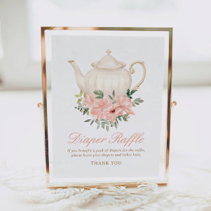 Blommigt Tea Party Baby Shower Diaper Raffle Sign Poster