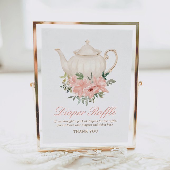 Blommigt Tea Party Baby Shower Diaper Raffle Sign Poster (Skapare uppladdad)