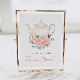 Blommigt Tea Party Baby Shower Guest Bok Sign Poster