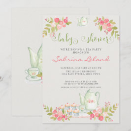 Blommigt Tea Party Baby Shower Inbjudningar