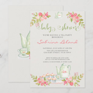 Blommigt Tea Party Baby Shower Inbjudningar