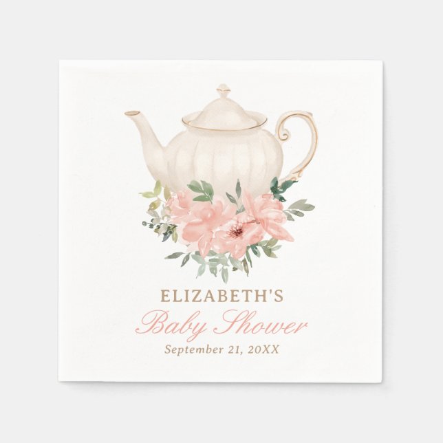 Blommigt Tea Party Baby Shower Pappersservett (Framsidan)
