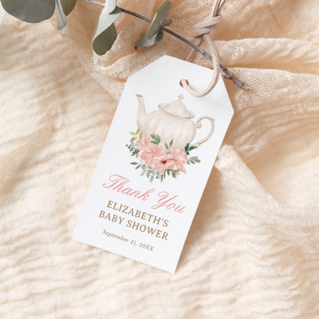 Blommigt Tea Party Baby Shower Tack Presentetikett (Skapare uppladdad)